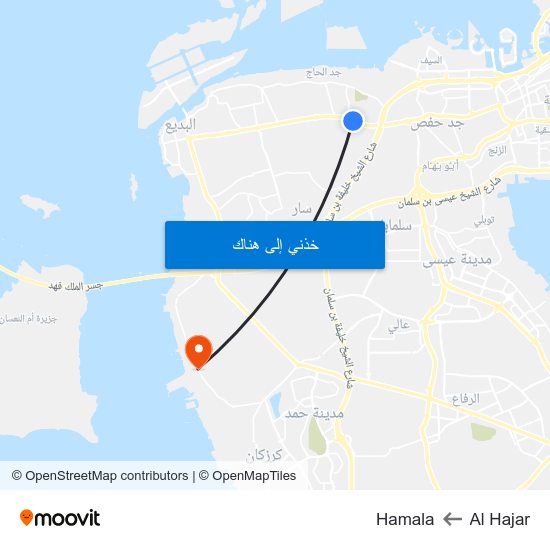 Al Hajar to Hamala map