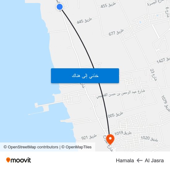 Al Jasra to Hamala map