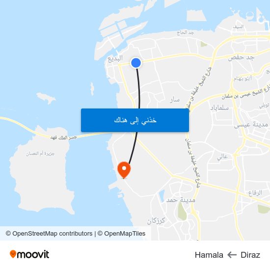 Diraz to Hamala map