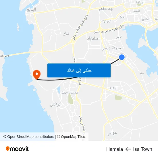 Isa Town to Hamala map