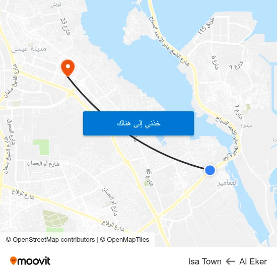 Al Eker to Isa Town map