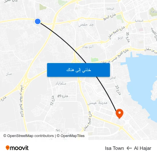 Al Hajar to Isa Town map