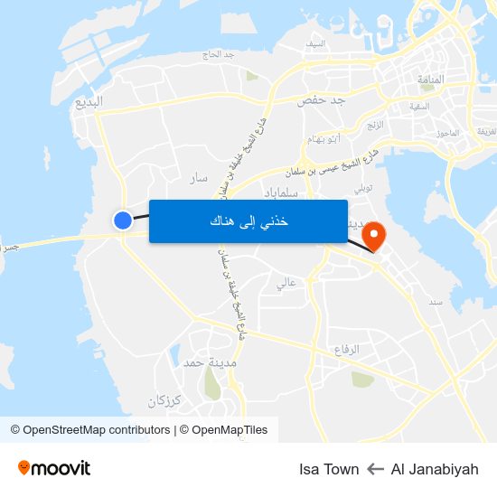 Al Janabiyah to Isa Town map