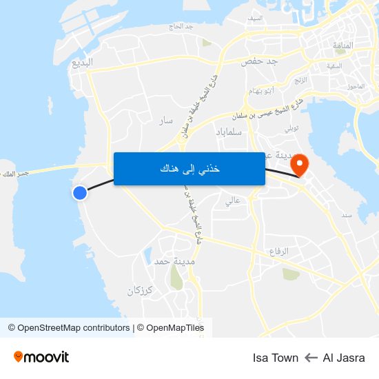 Al Jasra to Isa Town map