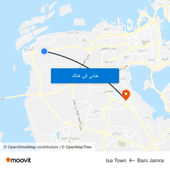 Bani Jamra to Isa Town map