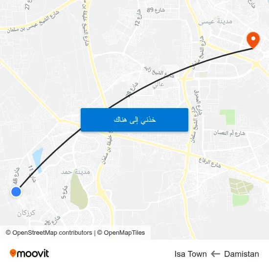Damistan to Isa Town map