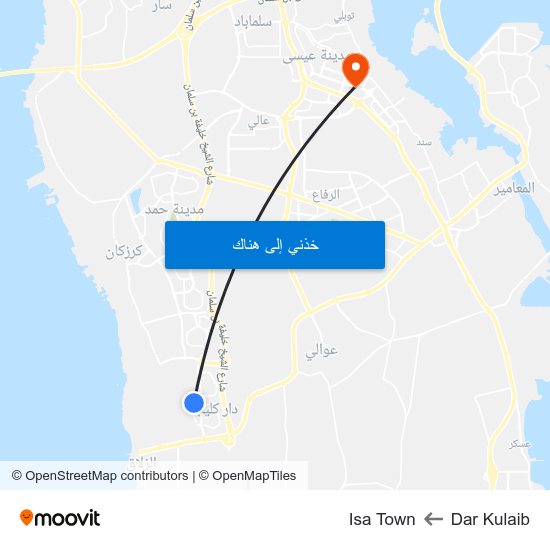 Dar Kulaib to Isa Town map