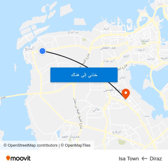 Diraz to Isa Town map