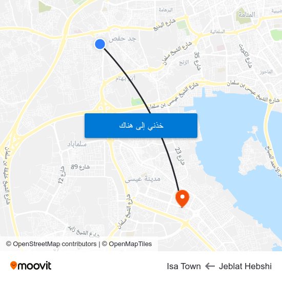 Jeblat Hebshi to Isa Town map