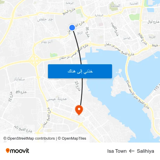 Salihiya to Isa Town map