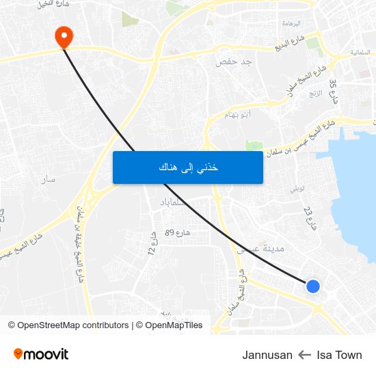 Isa Town to Jannusan map