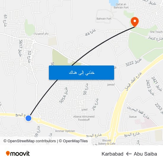 Abu Saiba to Karbabad map