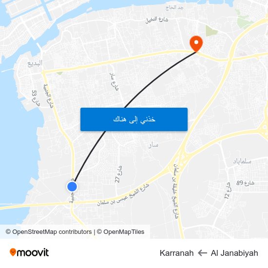 Al Janabiyah to Karranah map