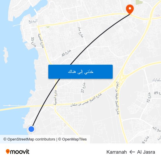 Al Jasra to Karranah map