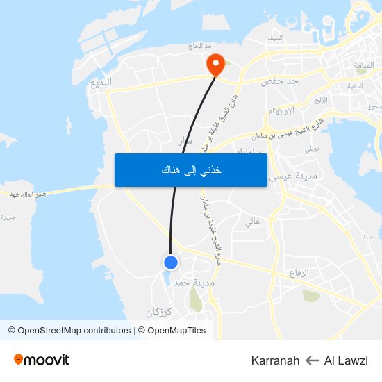 Al Lawzi to Karranah map