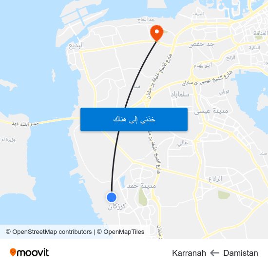 Damistan to Karranah map