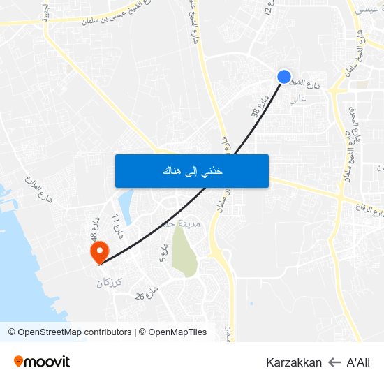 A'Ali to Karzakkan map