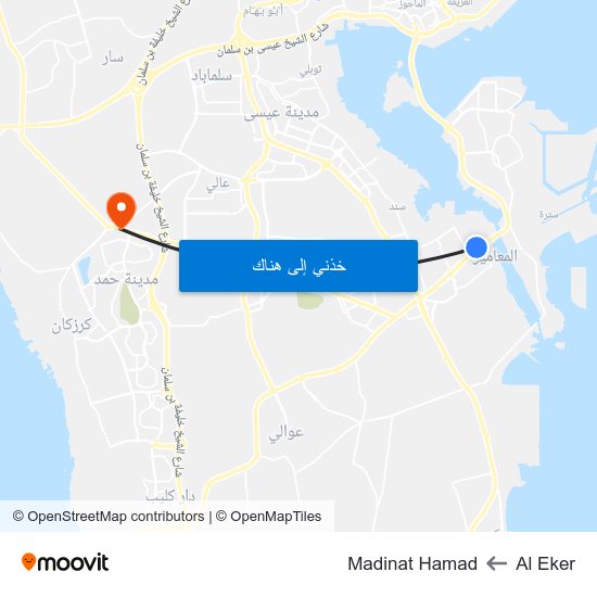 Al Eker to Madinat Hamad map