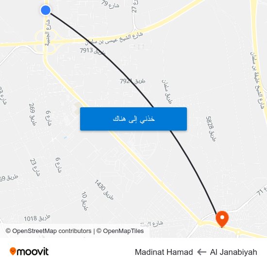 Al Janabiyah to Madinat Hamad map