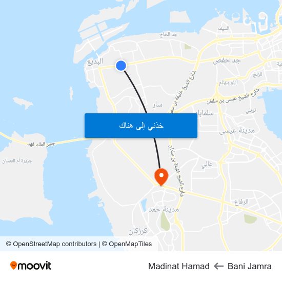 Bani Jamra to Madinat Hamad map