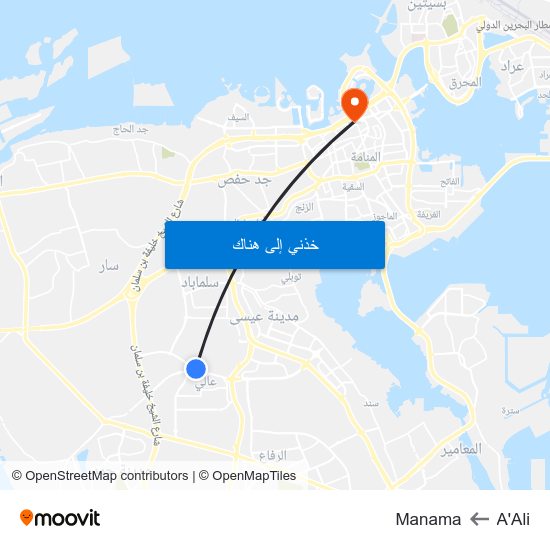 A'Ali to Manama map