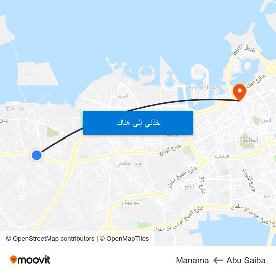 Abu Saiba to Manama map