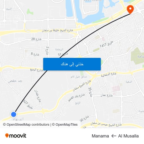 Al Musalla to Manama map