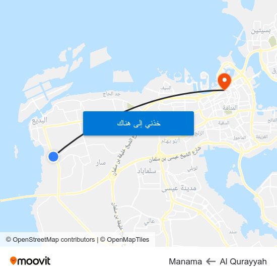 Al Qurayyah to Manama map