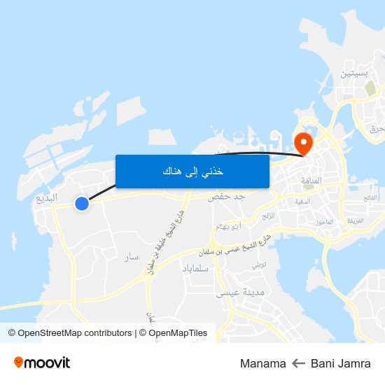 Bani Jamra to Manama map