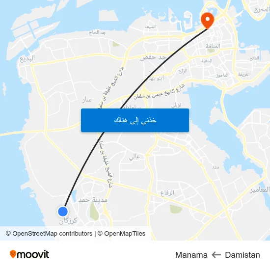 Damistan to Manama map