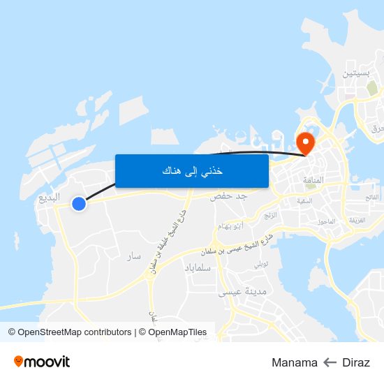 Diraz to Manama map