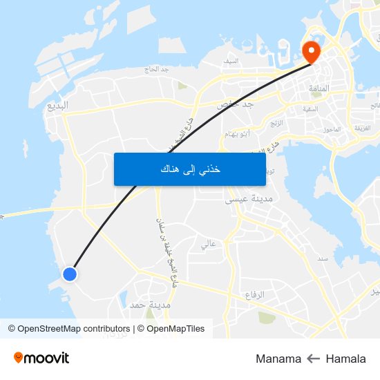 Hamala to Manama map