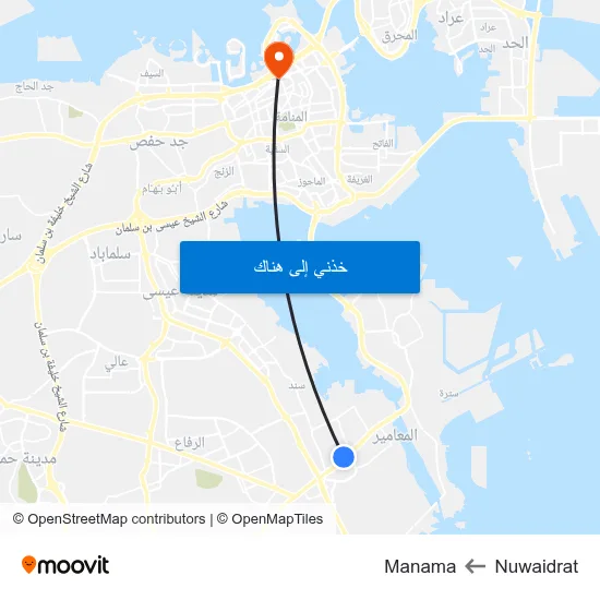 Nuwaidrat to Manama map