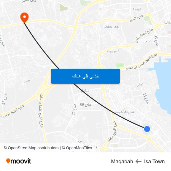 Isa Town to Maqabah map