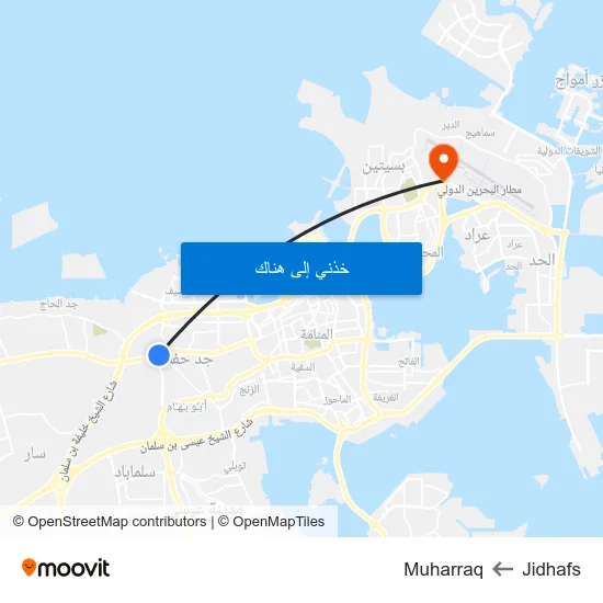 Jidhafs to Muharraq map