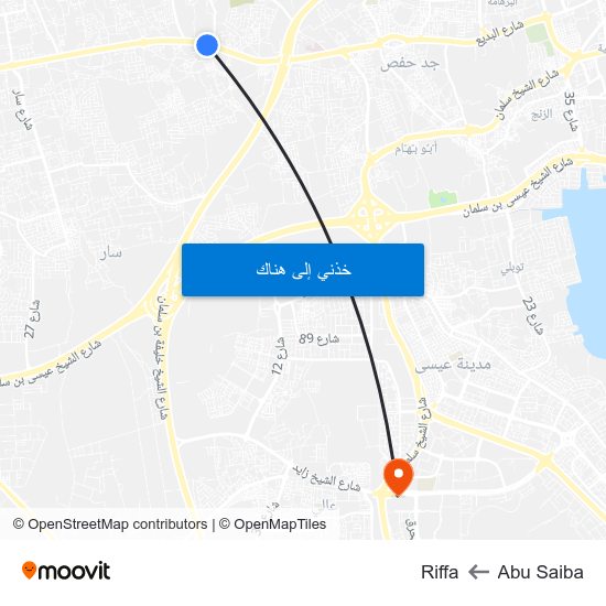 Abu Saiba to Riffa map