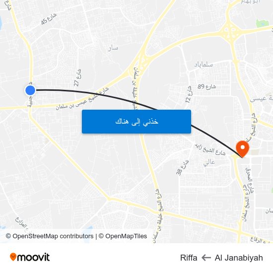 Al Janabiyah to Riffa map