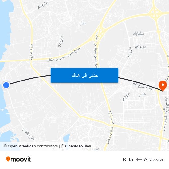 Al Jasra to Riffa map