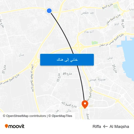 Al Maqsha to Riffa map