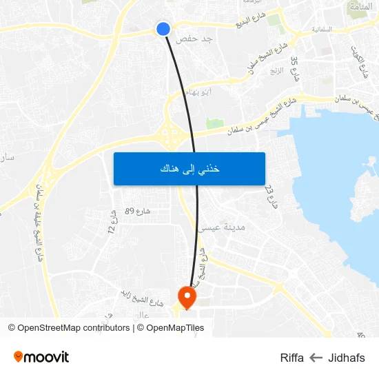 Jidhafs to Riffa map