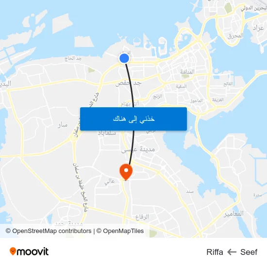 Seef to Riffa map