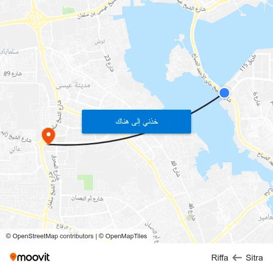 Sitra to Riffa map