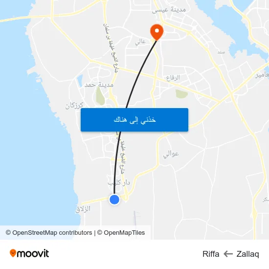Zallaq to Riffa map