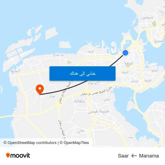 Manama to Saar map