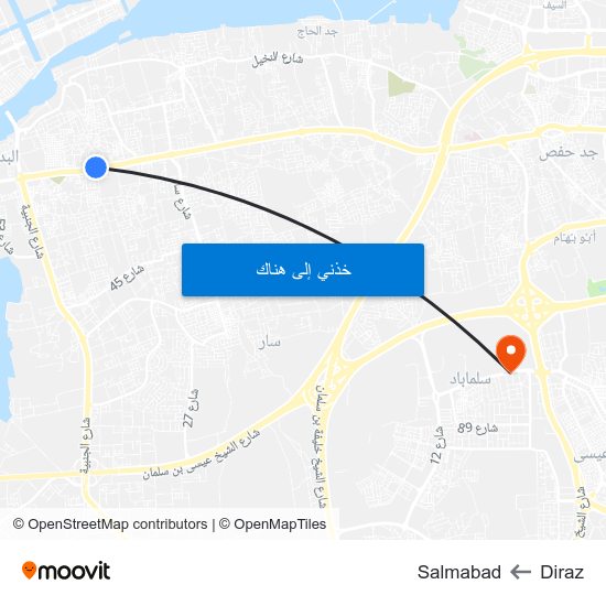 Diraz to Salmabad map