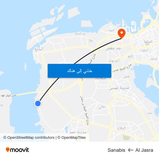 Al Jasra to Sanabis map