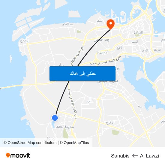Al Lawzi to Sanabis map