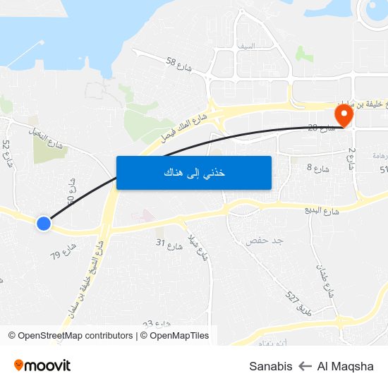 Al Maqsha to Sanabis map
