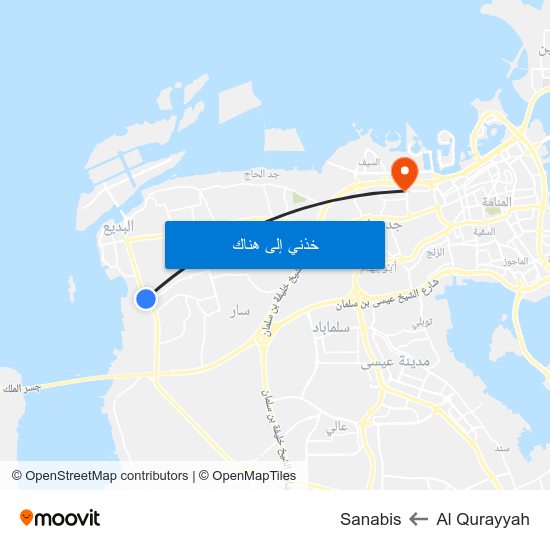 Al Qurayyah to Sanabis map
