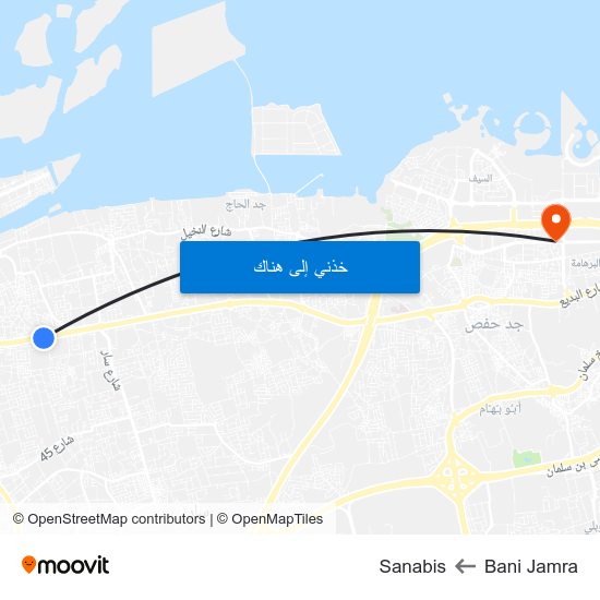 Bani Jamra to Sanabis map